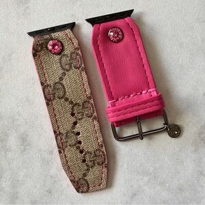 Spark*l Authentic Upcycled Brown Gucci & Pink Apple Watch Band - Size 2, 38-41mm